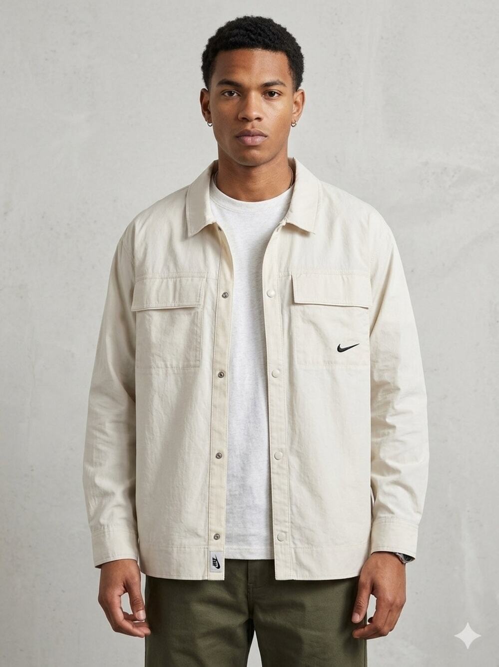 Nike Sportswear Style Essentials Woven Overshirt Jacket Sail Beige Men's Sz XL